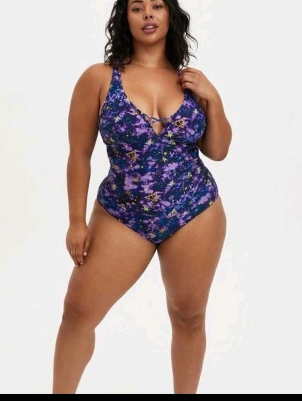 Torrid Harry Potter Deathly Hallows galaxy Purple swimsuit Sz 2x (18-20) Nwt - Picture 2 of 6